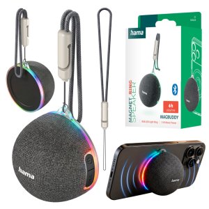 Hama MagBuddy, przenośny mobilny głośnik Bluetooth z magnetycznym mocowaniem i podświetleniem LED