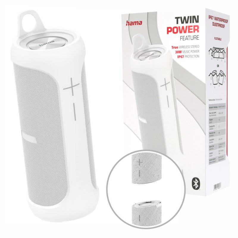 Głośnik Bluetooth Hama Twin 3 30 W USB-C stereo biały