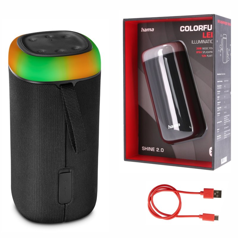 Głośnik przenośny Hama Shine 2.0 30W LED czarny