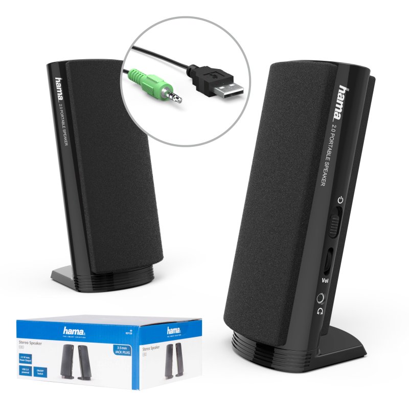 Hama Głośniki stereo komputerowe do komputera laptopa minijack 3,5 mm USB