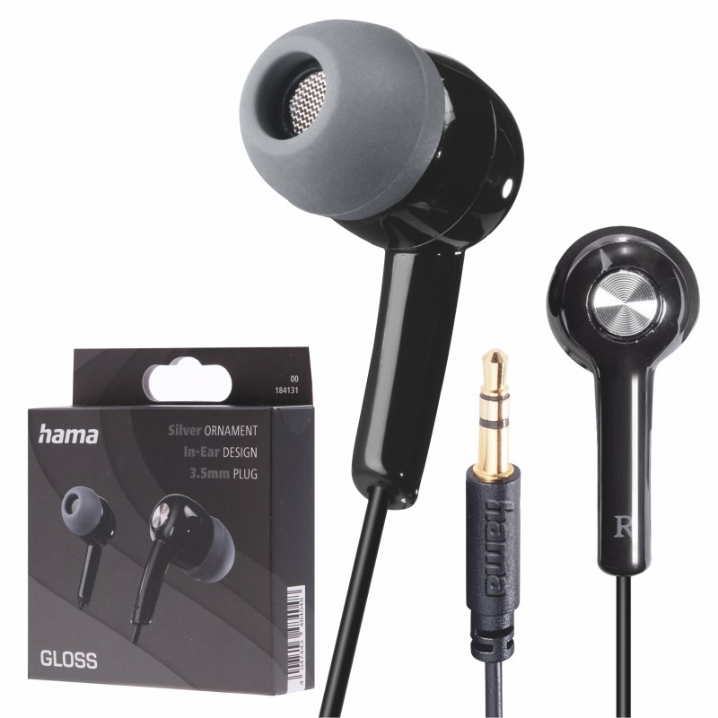 Hama Gloss słuchawki dokanałowe przewodowe czarne minijack 3,5mm stereo