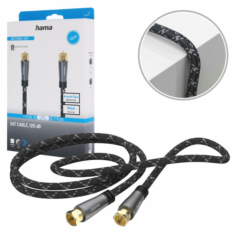 Hama kabel antenowy koncentryczny PREMIUM WTYK F, WTYK F 120dB 1,5M