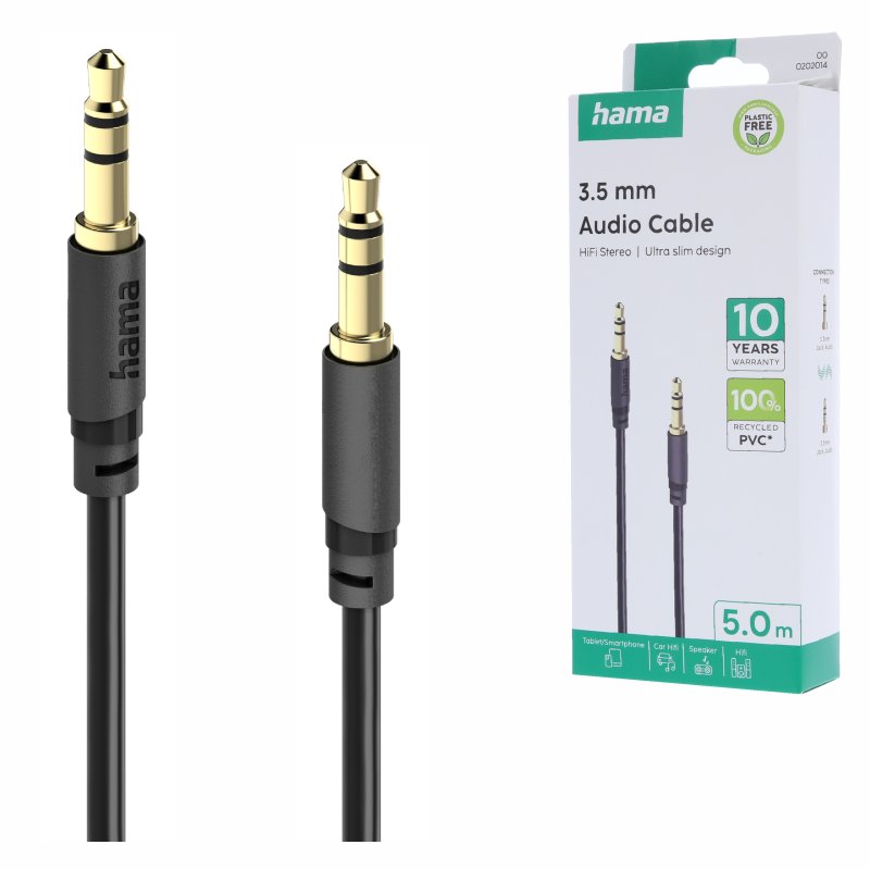 Hama kabel audio jack 3,5 mm 5 m czarny (Essential Line)