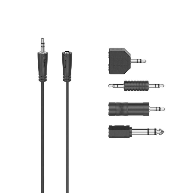 Hama Kabel Jack 3,5mm wtyk-gniazdo+zestaw adapterów 2,5m czarny