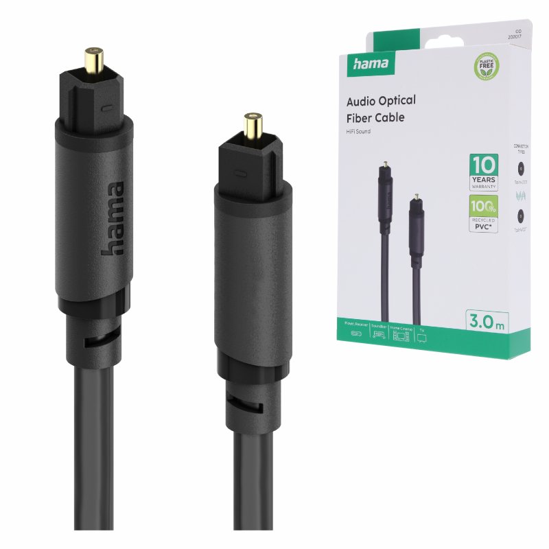 Hama kabel optyczny TOSLINK 3m, przewód cyfrowy audio Toslink 300cm