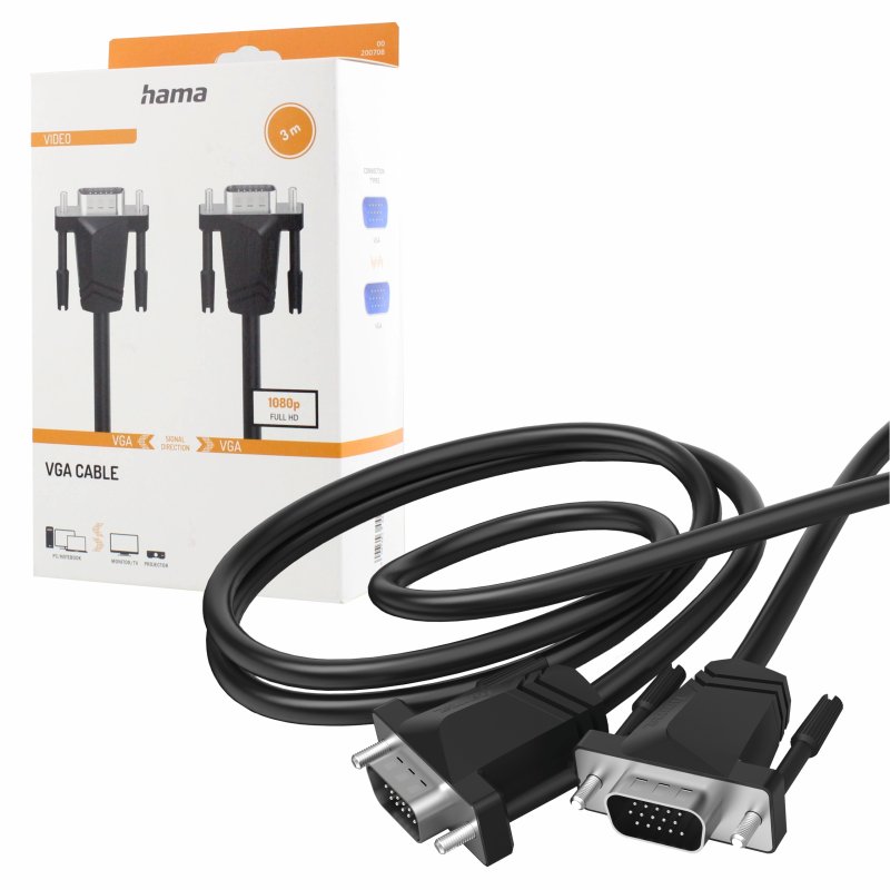 HAMA Kabel Przewód VGA D-Sub do monitora 3m Full HD FHD 1080p 1920 x 1080