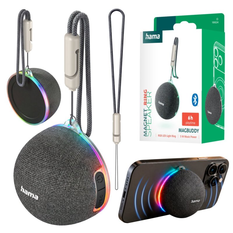 Hama MagBuddy, przenośny mobilny głośnik Bluetooth z magnetycznym mocowaniem i podświetleniem LED