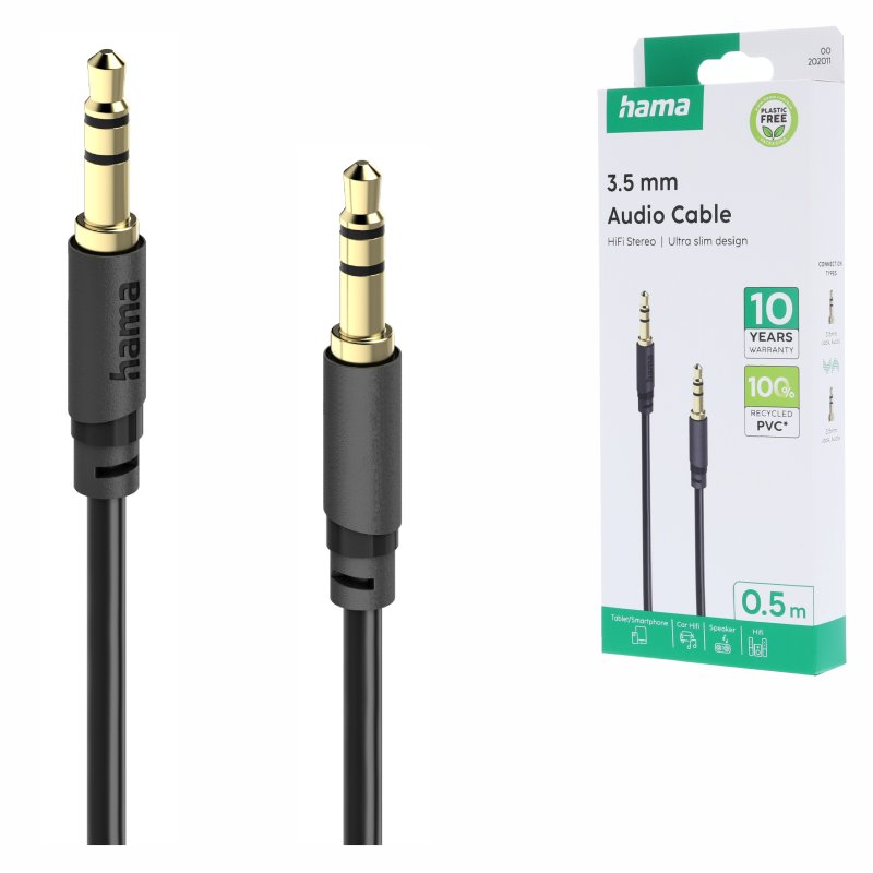 Kabel audio 3.5 mm jack 0.5 m Hama