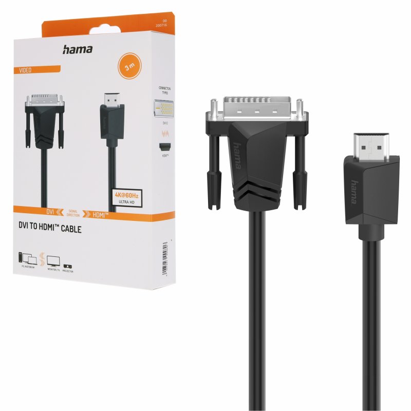Kabel HDMI do DVI-D 4K 3m, adapter Hama